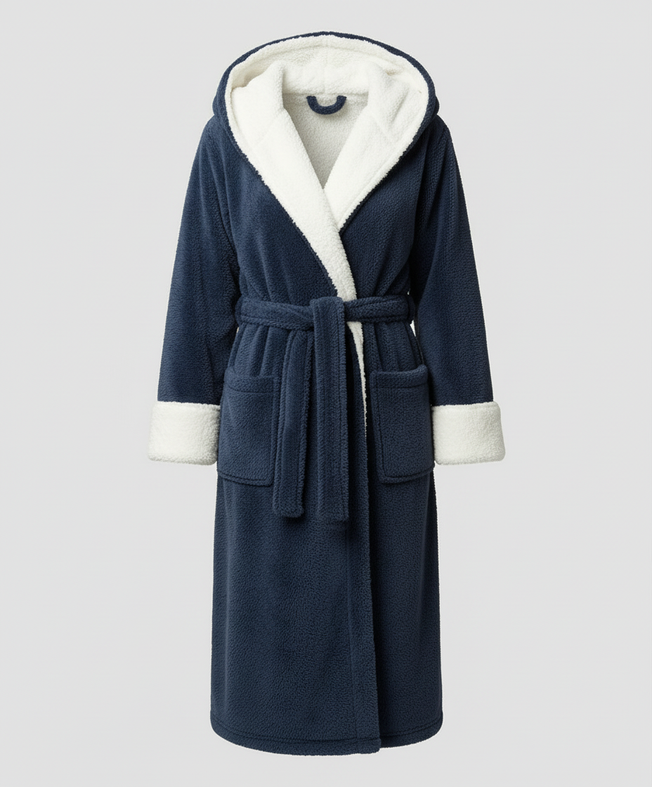 Damen Fleece Morgenmantel Weich Kuschelig Grau
