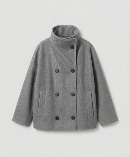 Damen Oversized Wollmantel Stehkragen