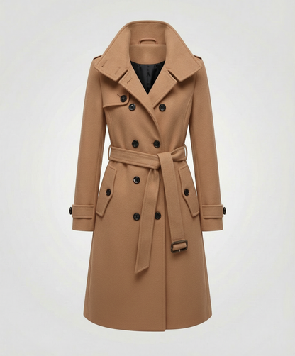 Damen Trenchcoat Elegant Wollstoff Beige