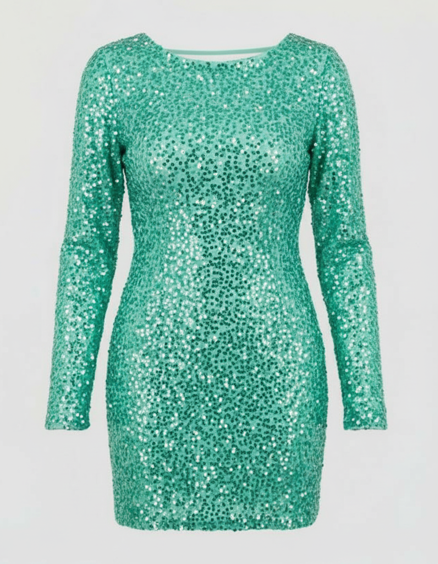 Norvielle Damen Glitzerkleid Rückenfrei Winterkleid