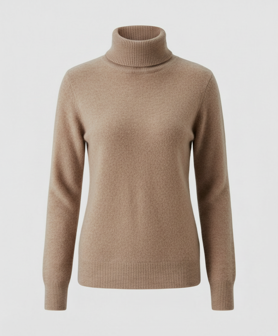 Weiche Damen-Cashmere-Pullover Rollkragen Beige