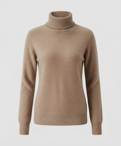 Weiche Damen-Cashmere-Pullover Rollkragen Beige