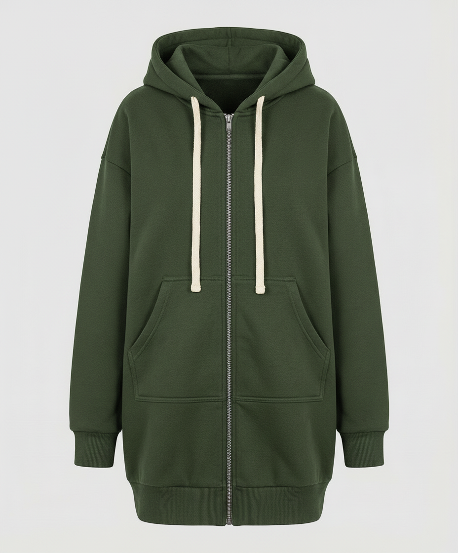 Damen Hoodie Knielang Komfort Sweatshirt