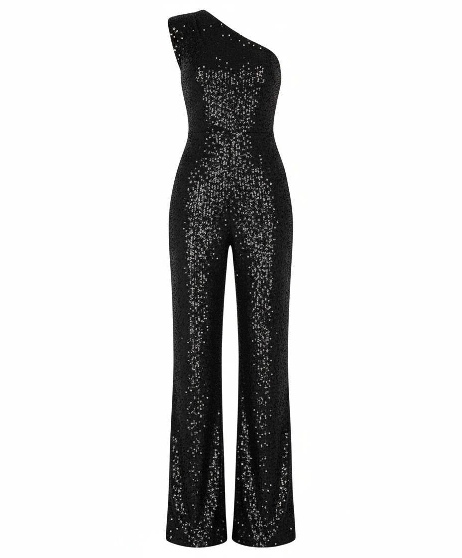Damen Pailletten Jumpsuit Glitzer Effekt