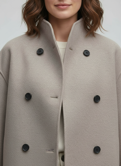 Damen Wolljacke Beige Stehkragen