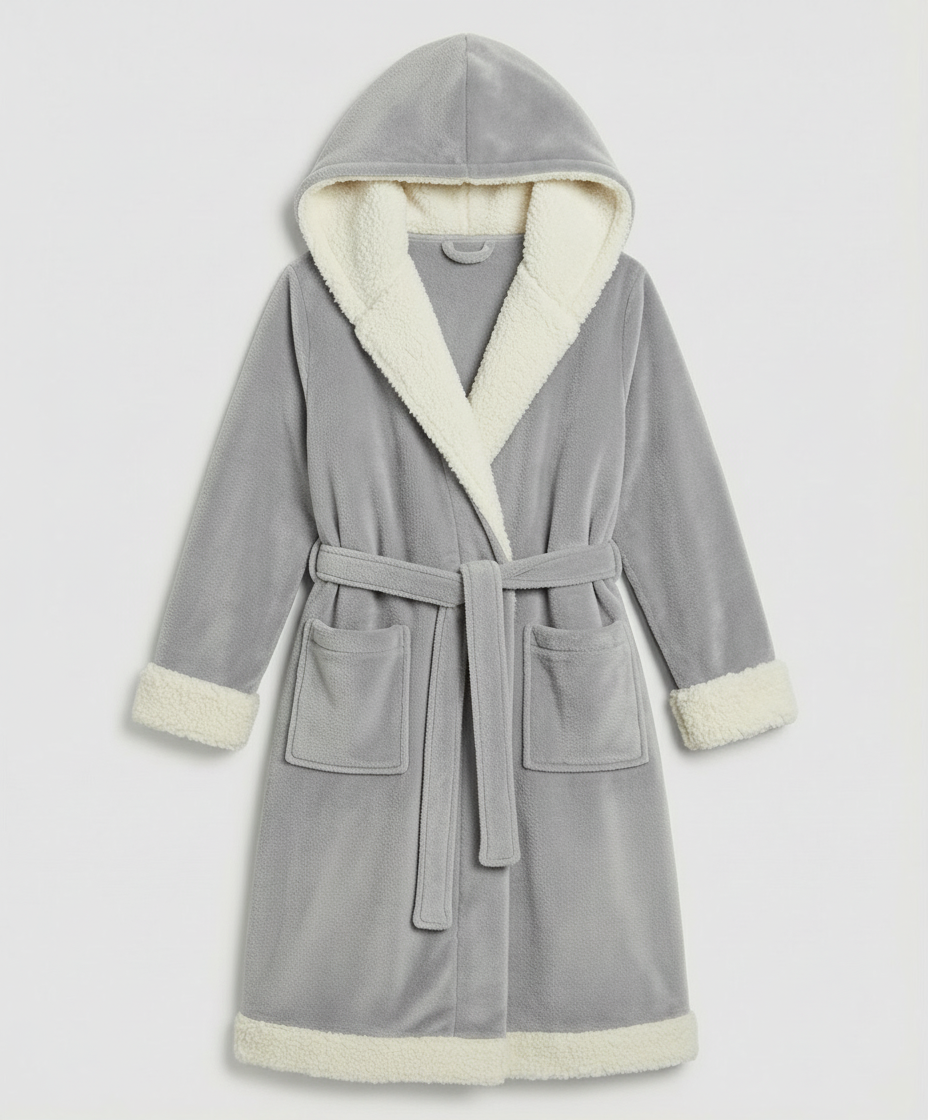 Damen Bademantel Weich Polyester Flausch Beige