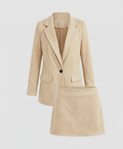 Norvielle Damen Blazer Rock Set Wildleder