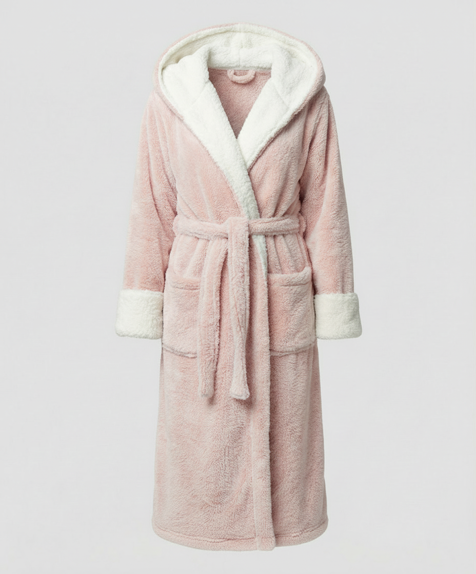 Damen Fleece Morgenmantel Weich Kuschelig Grau