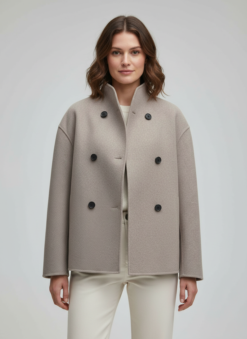 Damen Wolljacke Beige Stehkragen - Norvielle