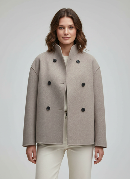 Damen Wolljacke Beige Stehkragen - Norvielle