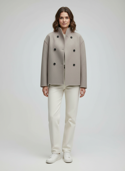 Damen Wolljacke Beige Stehkragen