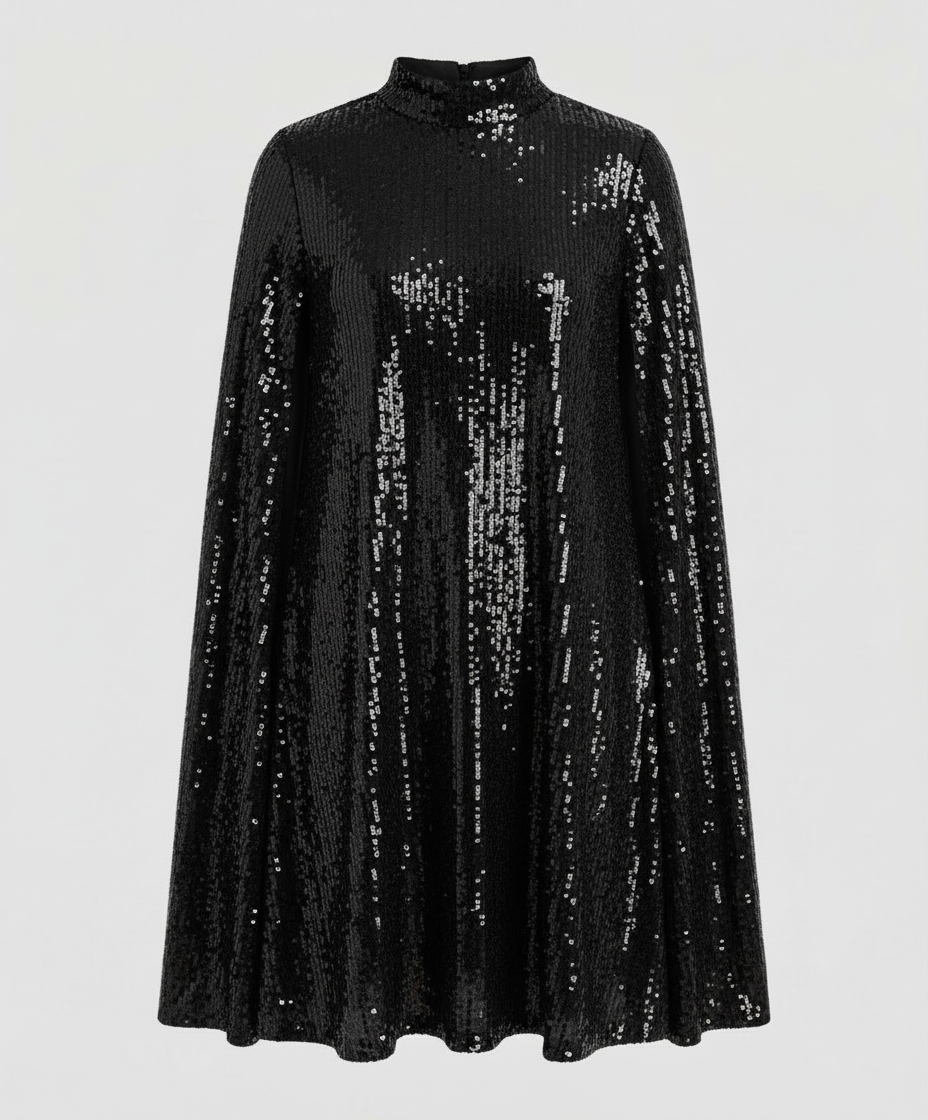 Elegantes Damen Cape-Kleid mit Pailletten
