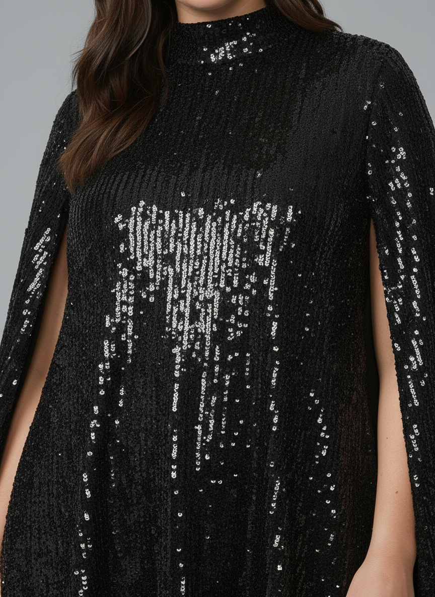 Elegantes Damen Cape-Kleid mit Pailletten