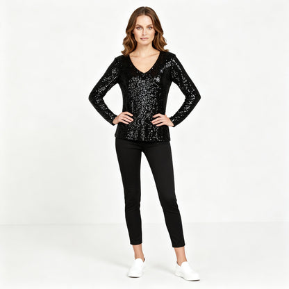 Damen V-Ausschnitt Glitzernd Party Eleganz