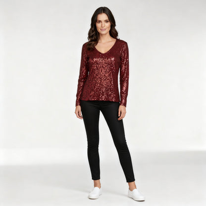 Glänzender Damen V-Ausschnitt Pullover