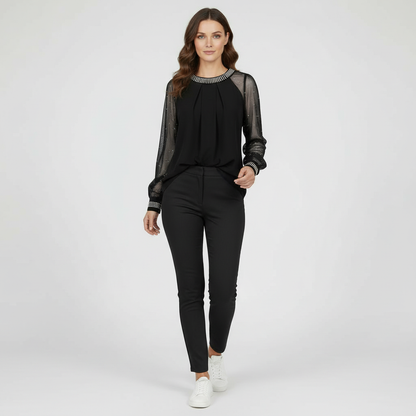 Damen Oberteil Mesh Pailletten