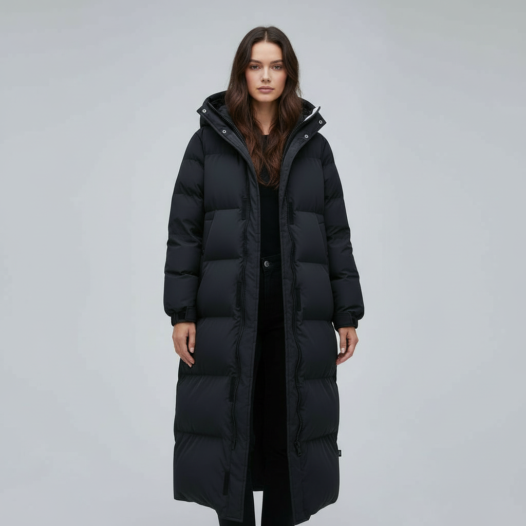 Damen Winterjacke Winddicht Lang Schwarz - Norvielle