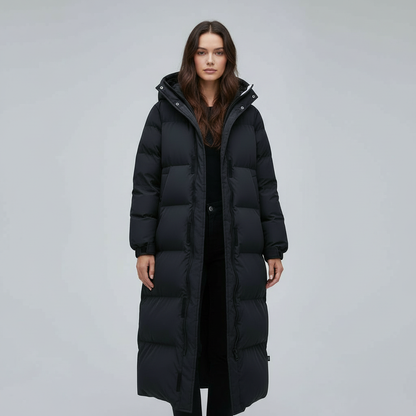 Damen Winterjacke Winddicht Lang Schwarz - Norvielle