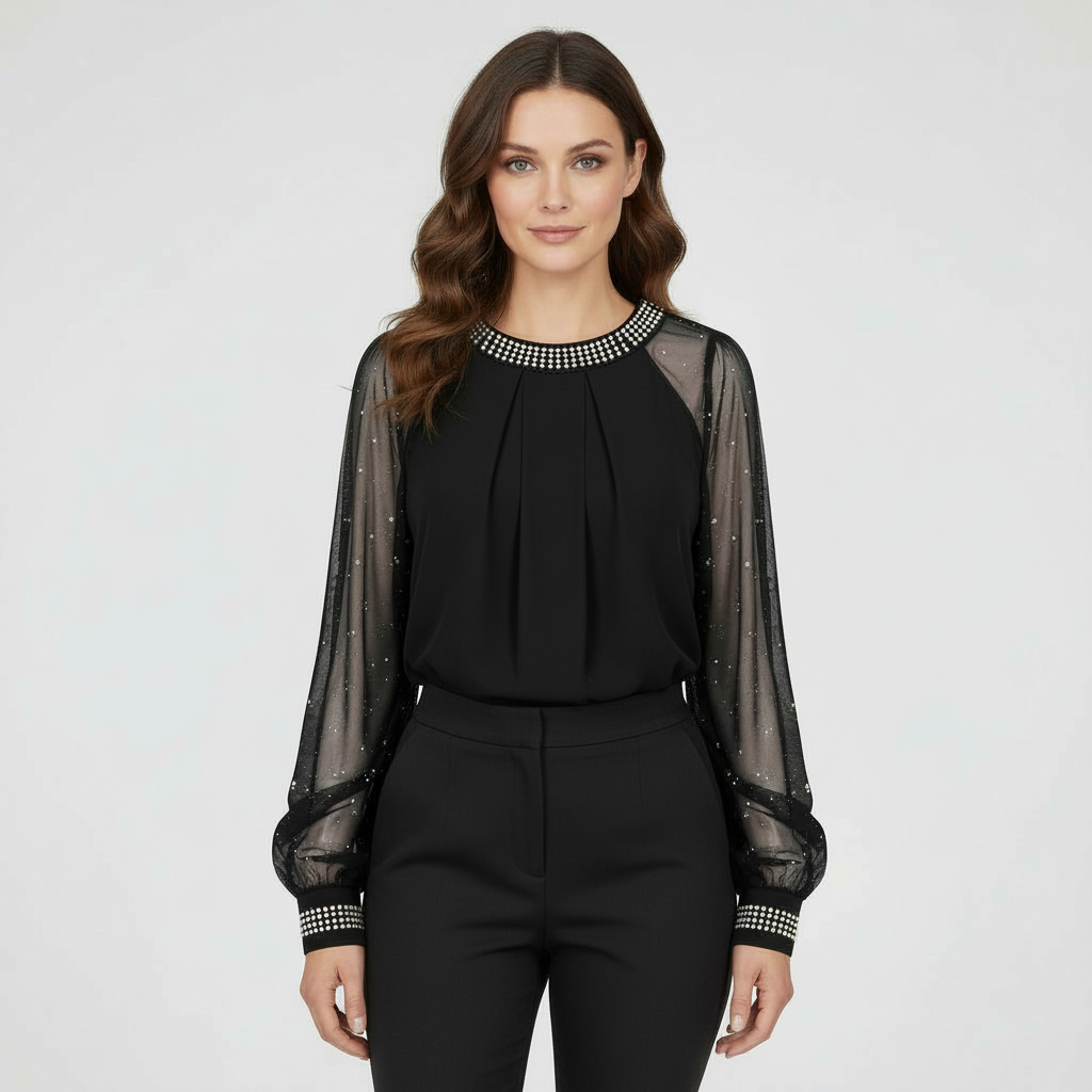 Damen Oberteil Mesh Pailletten - Norvielle