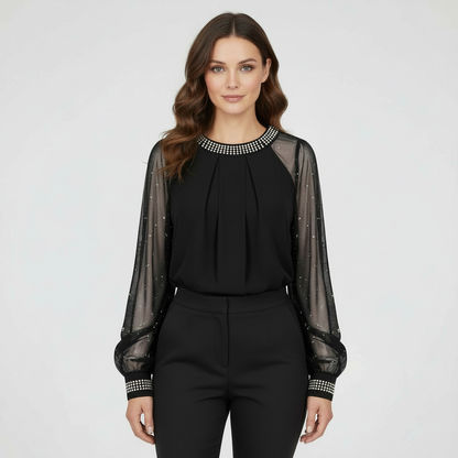 Damen Oberteil Mesh Pailletten - Norvielle