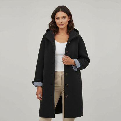 Damen Wintermantel Fleece Lang Komfort Schwarz - Norvielle