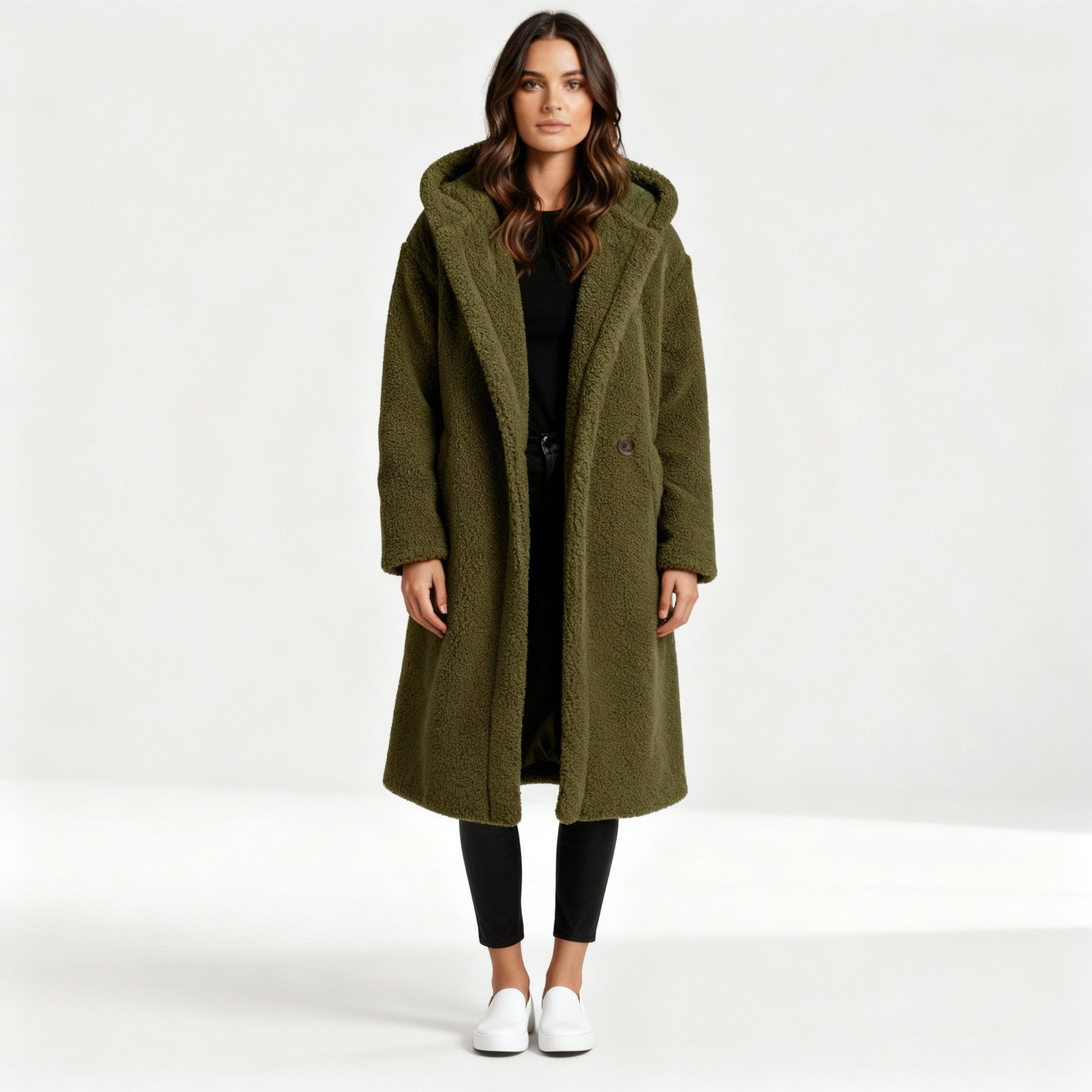 Damen Teddymantel Lang mit Kapuze - Norvielle