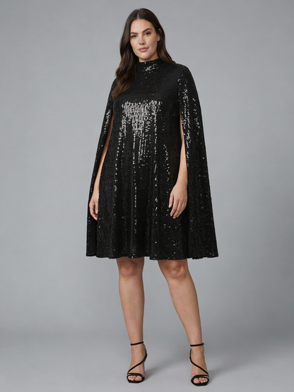 Elegantes Damen Cape-Kleid mit Pailletten - Norvielle