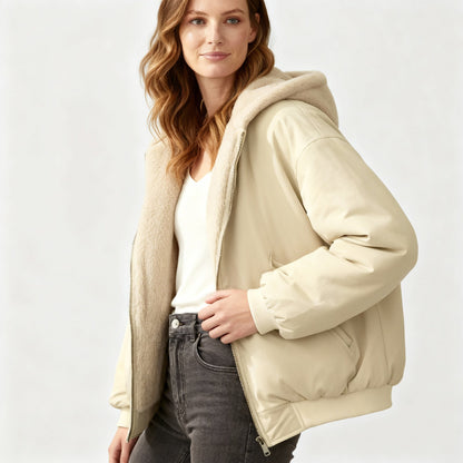 Damen Winterjacke Oversized Komfort Warm Fleece Look