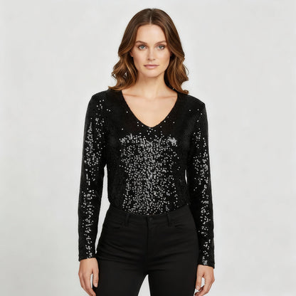 Damen V-Ausschnitt Glitzernd Party Eleganz - Norvielle