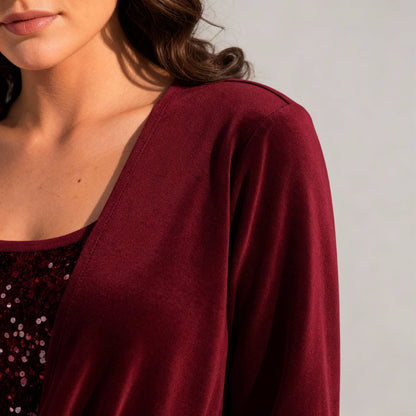 Damen Pailletten Bluse Figurfreundlich Langarm
