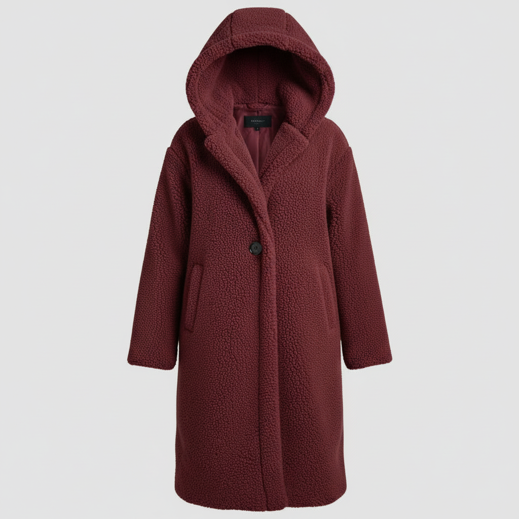 Damen Teddy Mantel Langer Kapuzenmantel Komfort