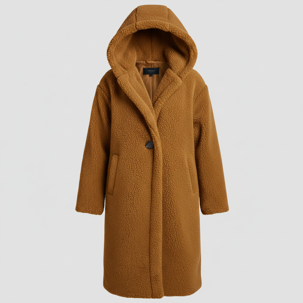 Damen Teddy Mantel Langer Kapuzenmantel Komfort