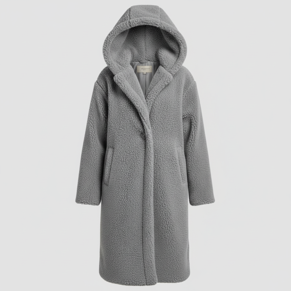 Damen Teddy Mantel Langer Kapuzenmantel Komfort