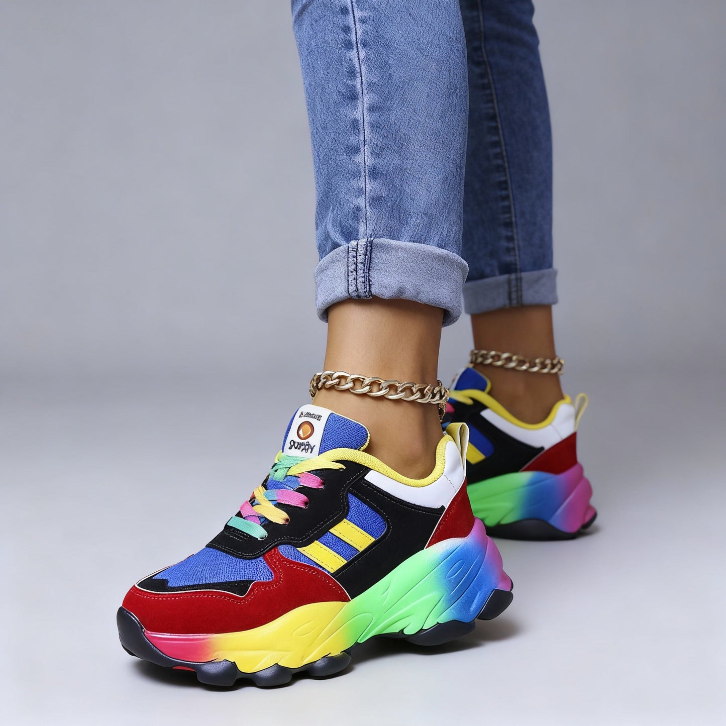 Damen Sneaker Sportlich Bunt Plateau