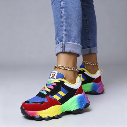 Damen Sneaker Sportlich Bunt Plateau
