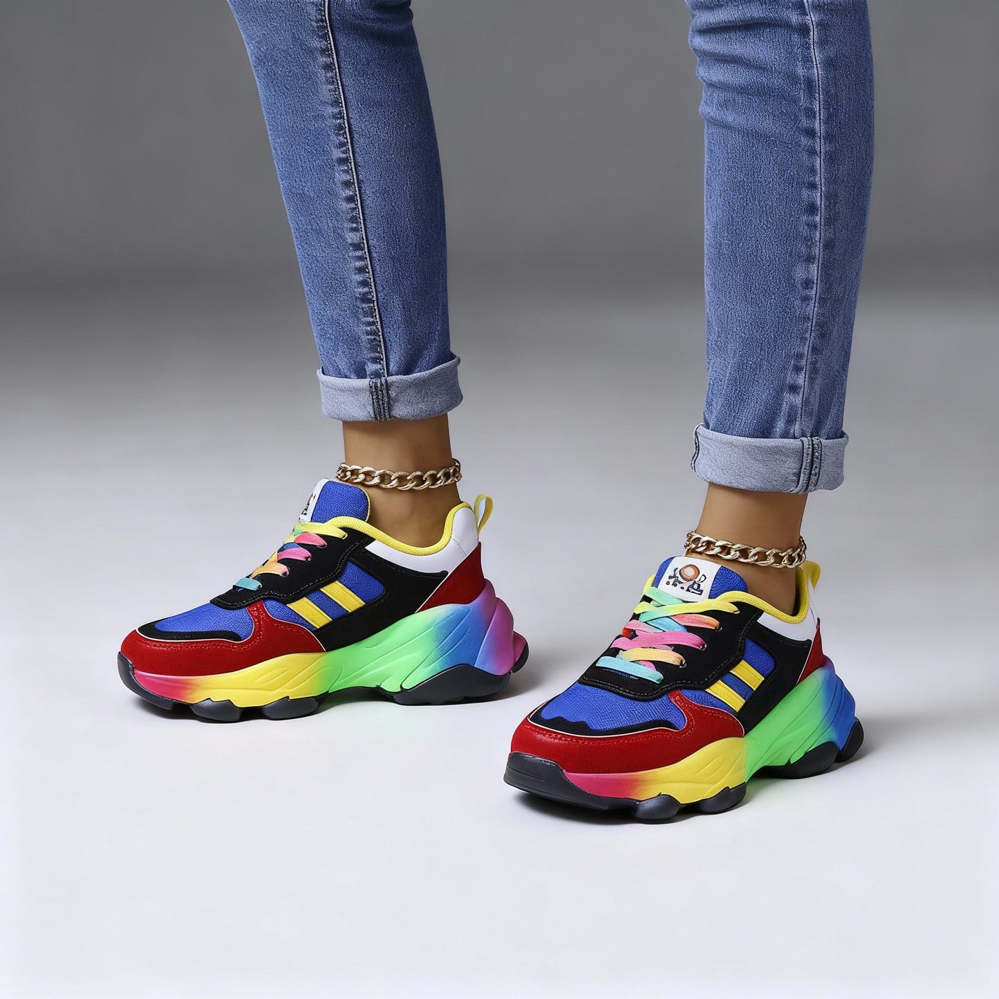 Damen Sneaker Sportlich Bunt Plateau