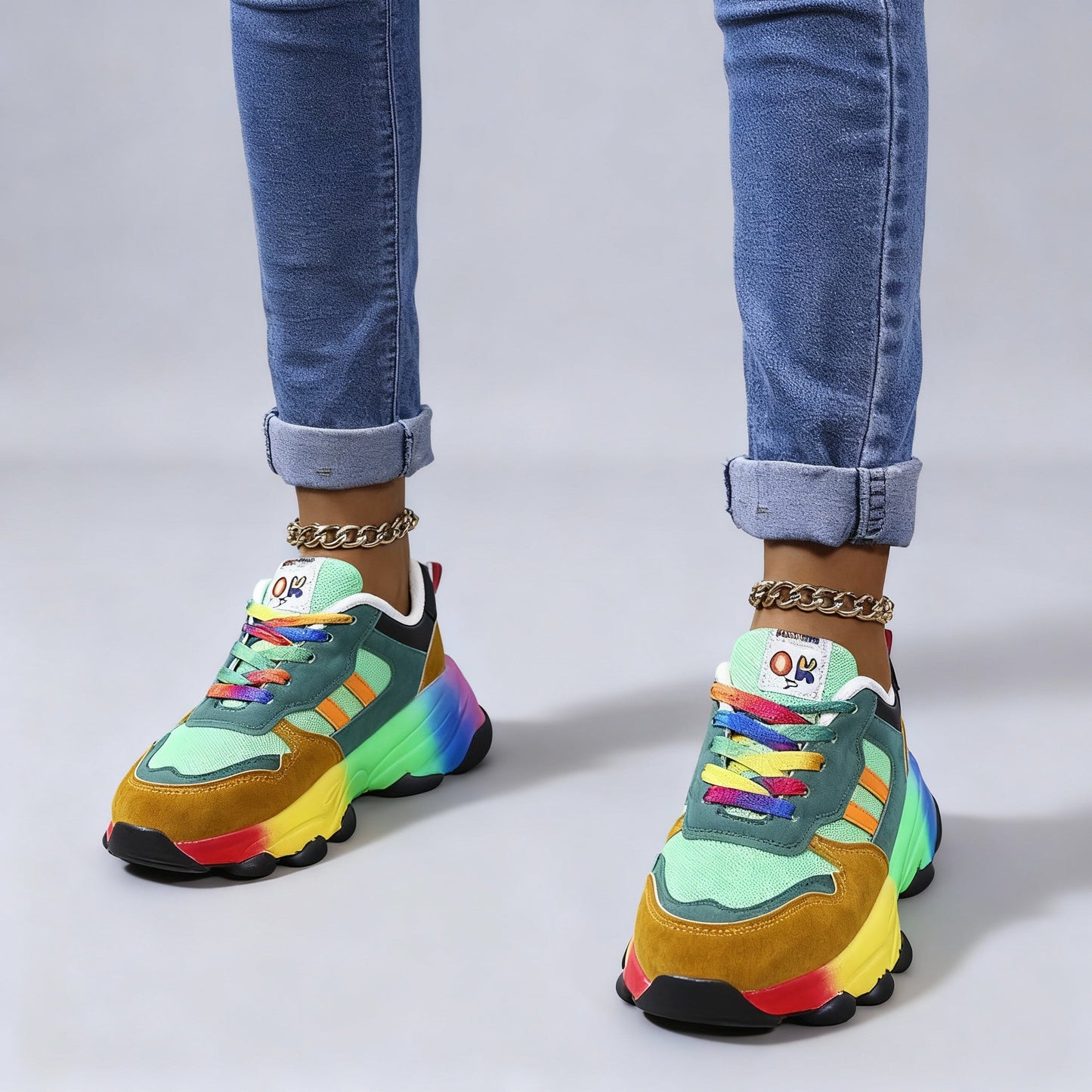 Damen Sneaker Sportlich Bunt Plateau