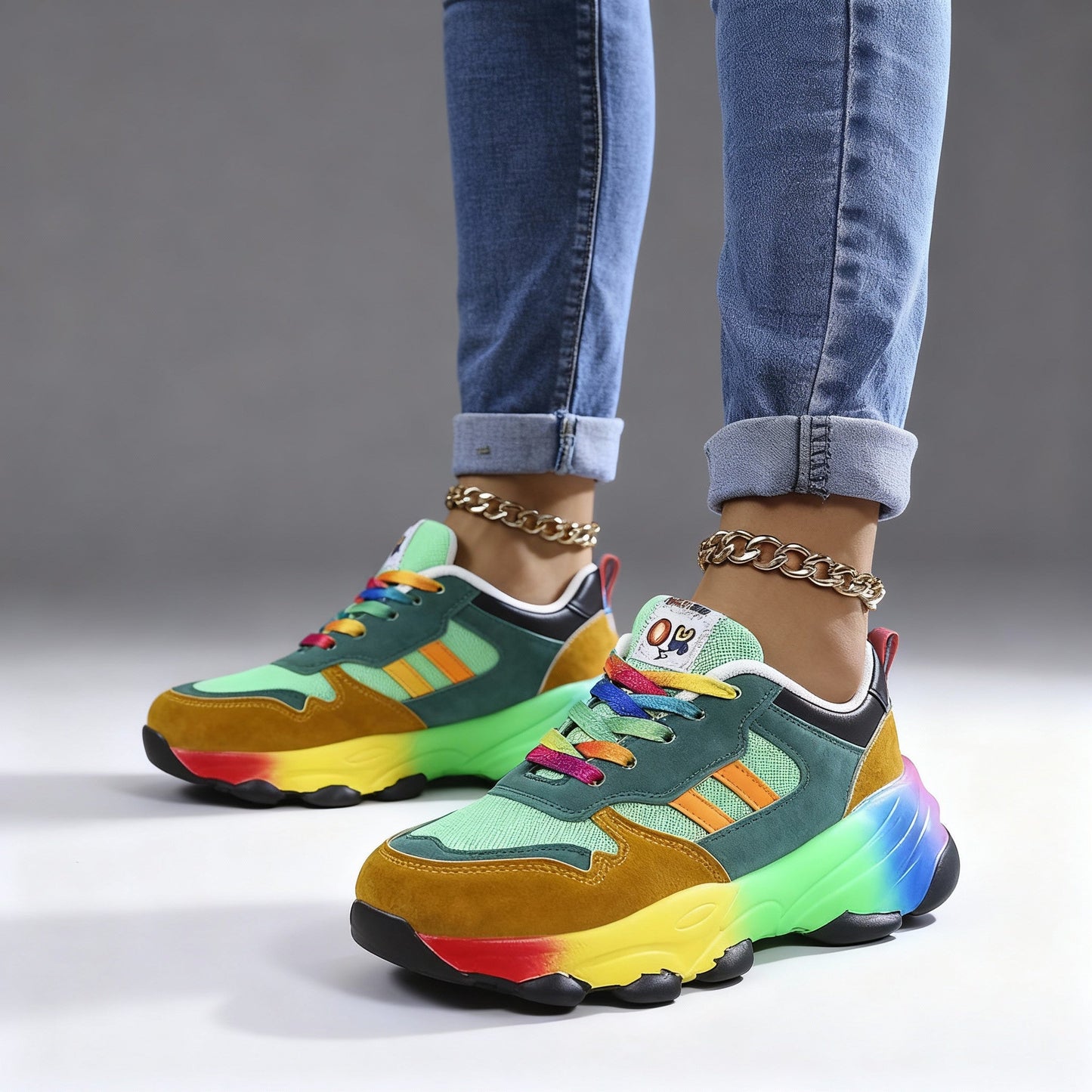 Damen Sneaker Sportlich Bunt Plateau
