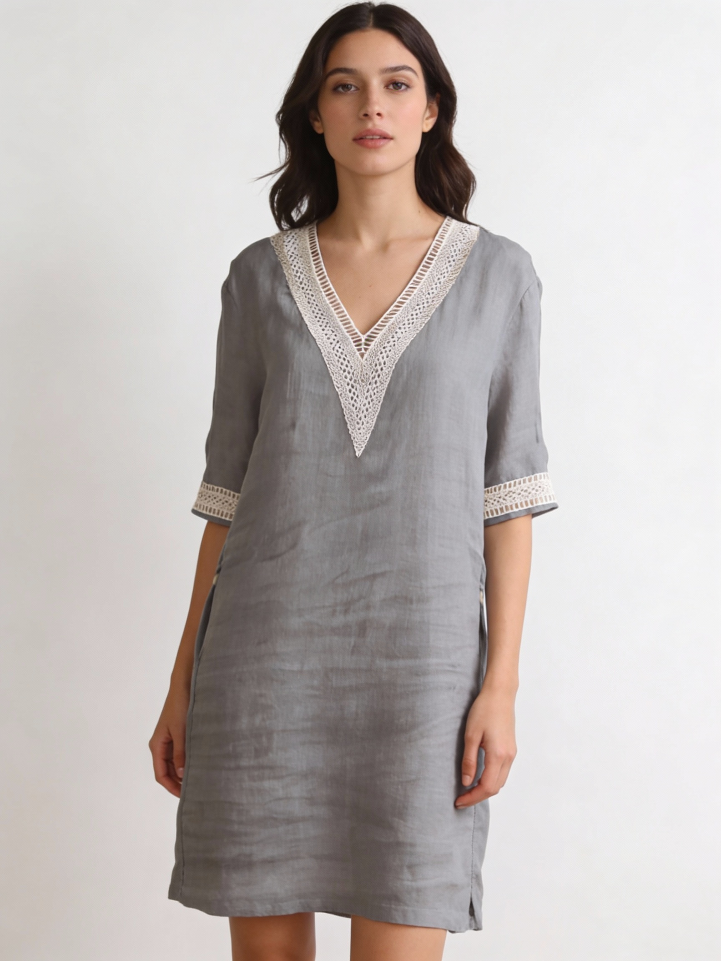 Damen Sommerkleid Langärmlig Einfarbig Regular Fit