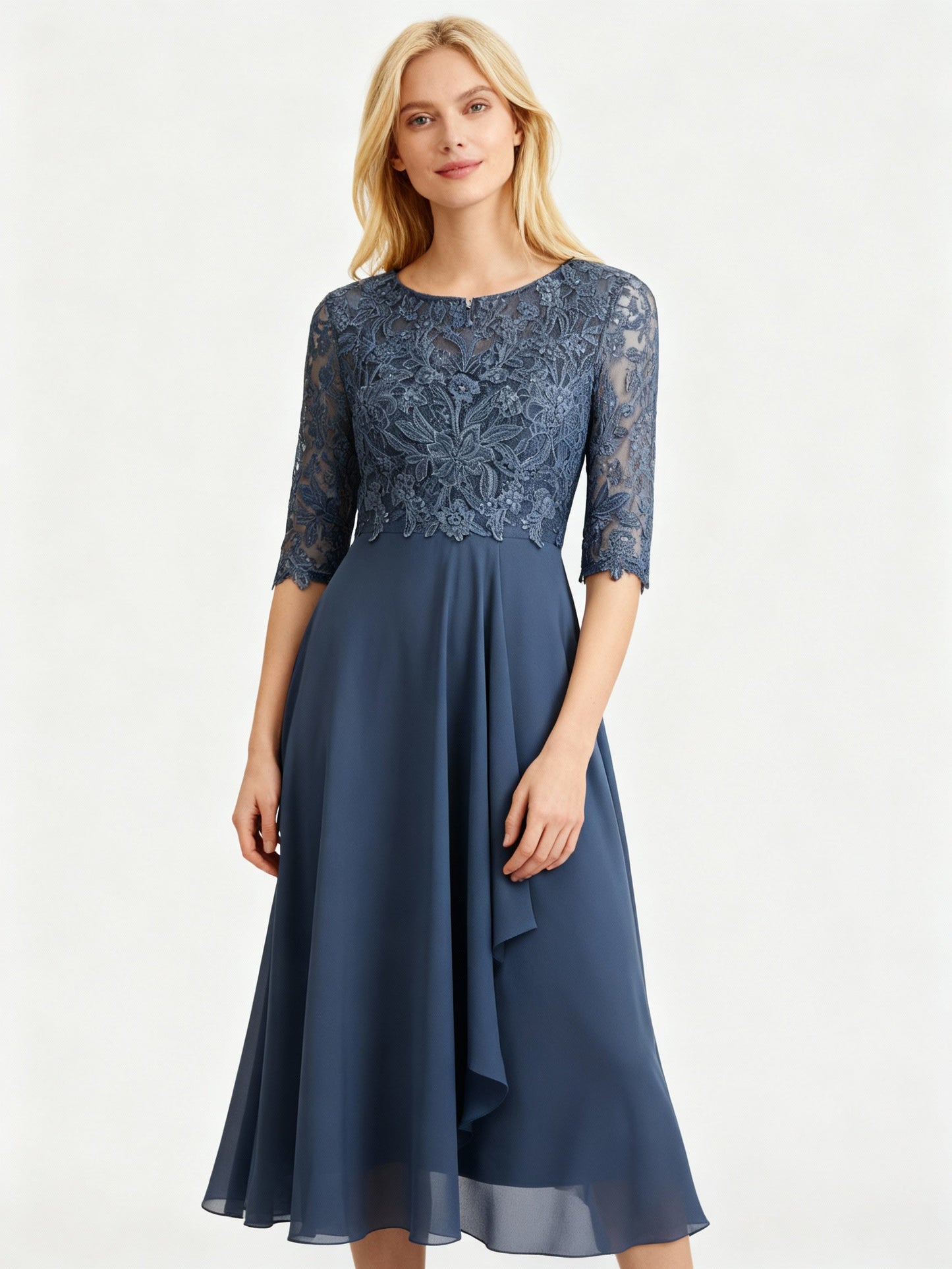 Damen Kleid Liv Chiffon Leichter Stretch Maxilänge