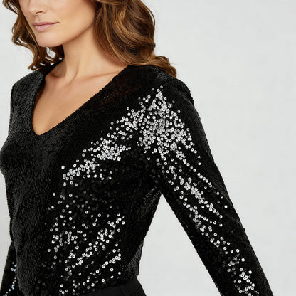Damen V-Ausschnitt Glitzernd Party Eleganz