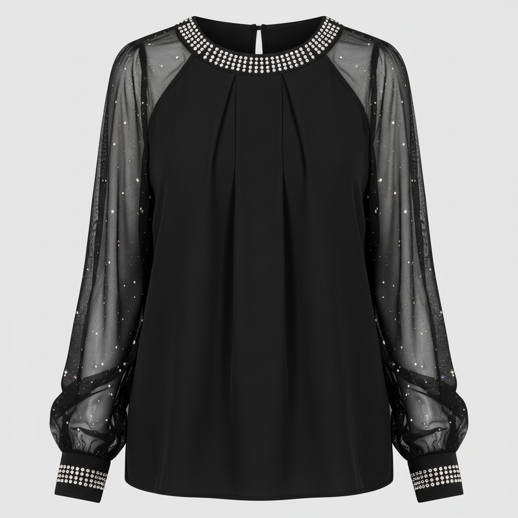 Damen Oberteil Mesh Pailletten
