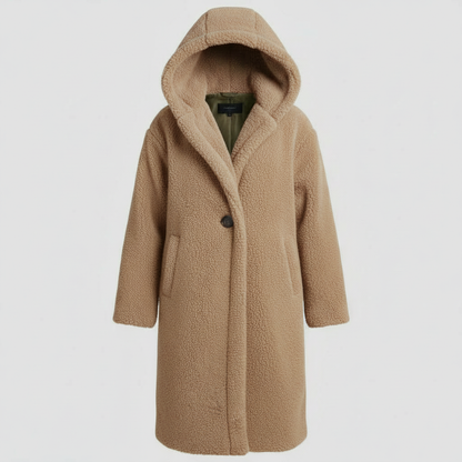 Damen Teddy Mantel Langer Kapuzenmantel Komfort