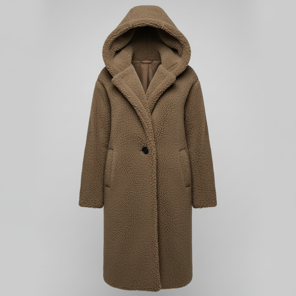 Damen Teddy Mantel Langer Kapuzenmantel Komfort