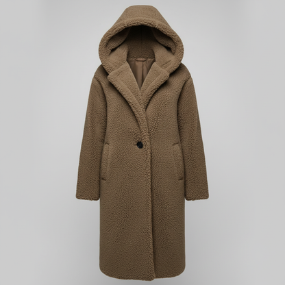 Damen Teddy Mantel Langer Kapuzenmantel Komfort