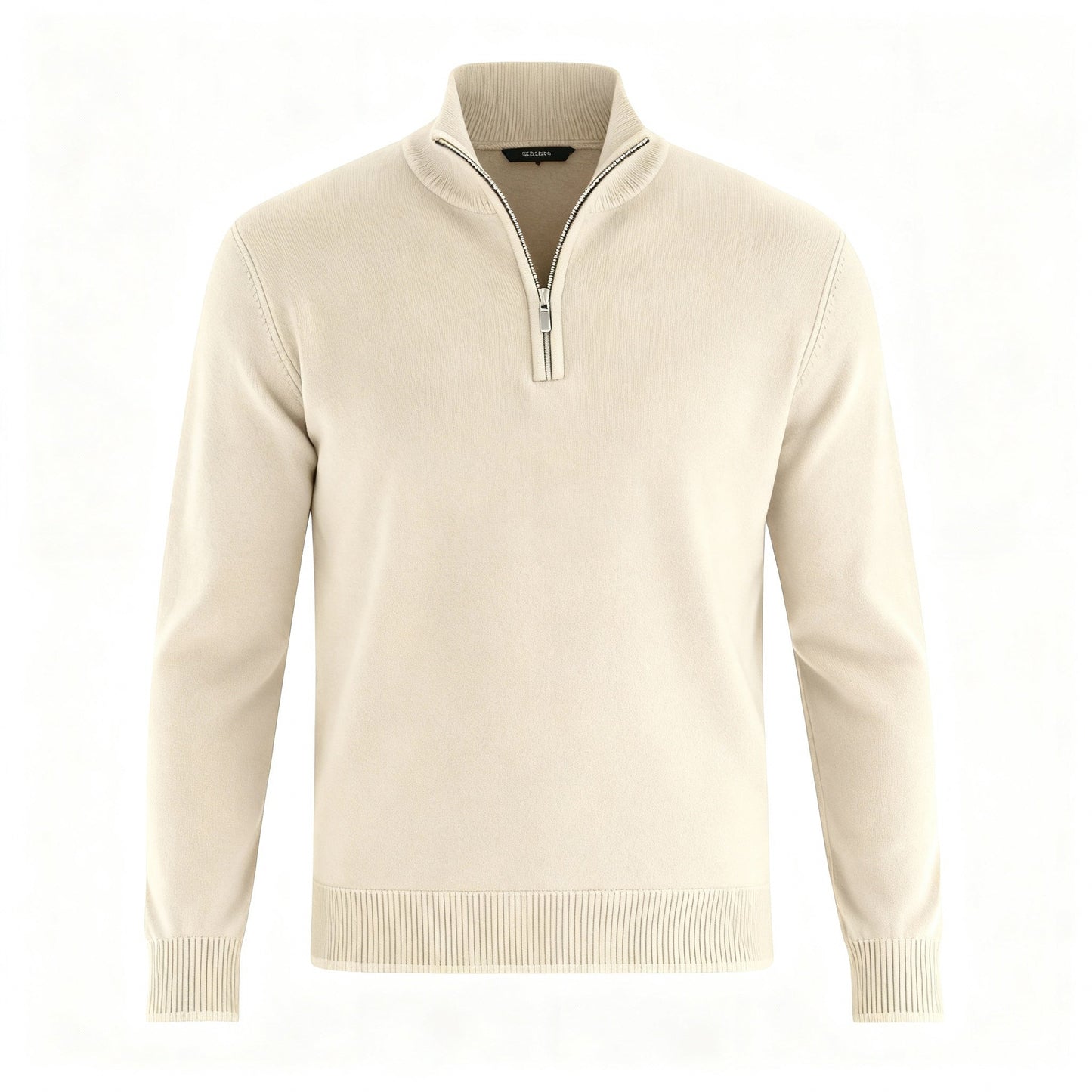 Damen Merino Pullover Reißverschluss Strickware Beige