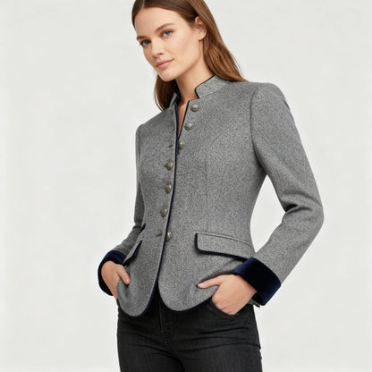 Damen Wolljacke Klassisch Strukturiert Komfort Beige