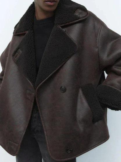 Damen Oversized Teddyjacke Großes Revers