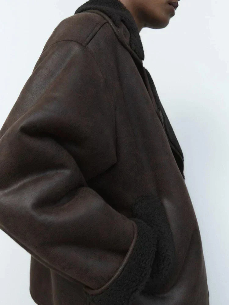 Damen Oversized Teddyjacke Großes Revers