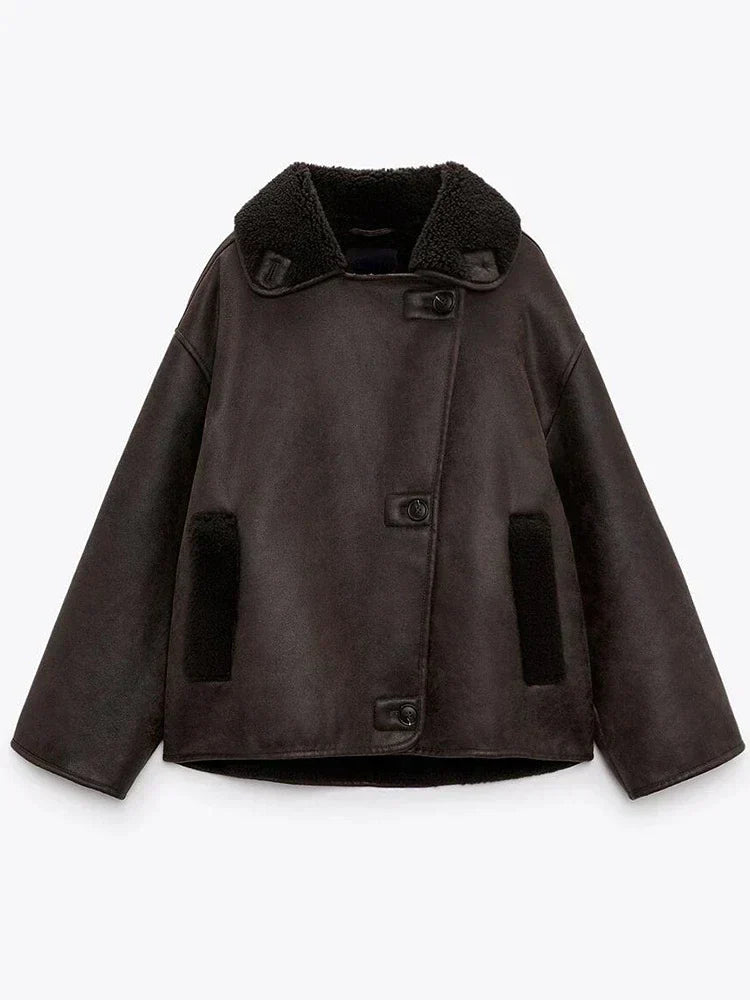 Damen Oversized Teddyjacke Großes Revers